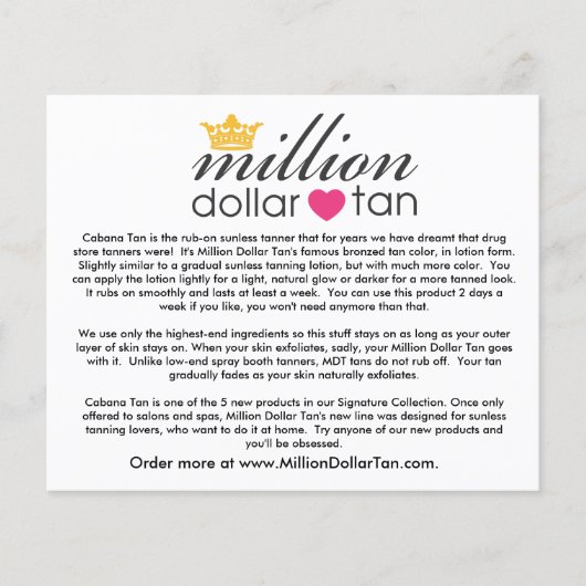 Millionen Dollar Tan's Cabana Tan Card Flyer (Vorne)