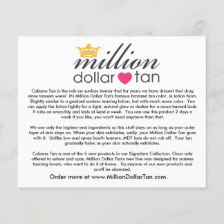Millionen Dollar Tan's Cabana Tan Card Flyer