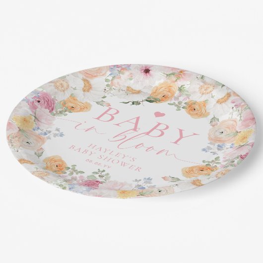 Millionenblütenbaby in Bloom Baby Shower Pappteller (Schrägansicht)