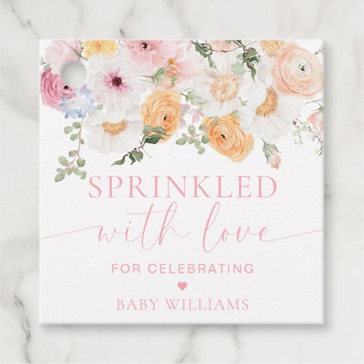Millionenblütendusche mit Liebe gesprinklt Geschenkanhänger (Vorderseite)
