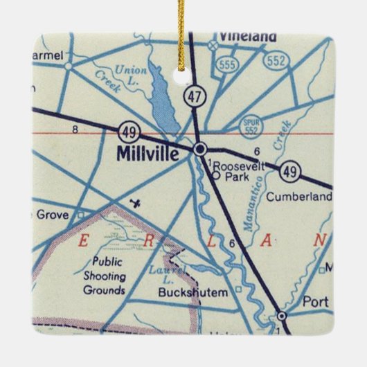 Millville NJ 50's Map Keramikornament (Rückseite)