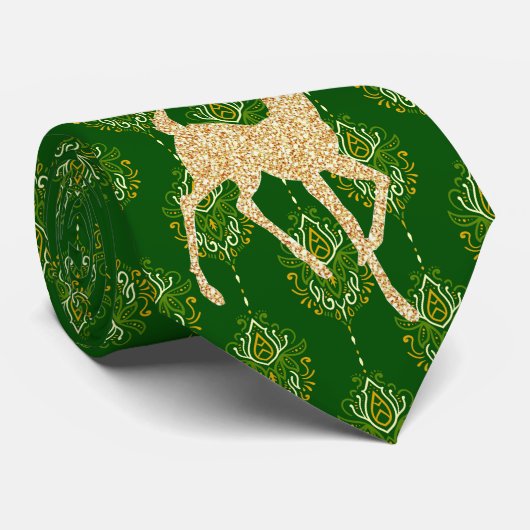 Milo Christmas Collection Gold Deer on Green Krawatte (Gerollt)