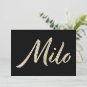 Milo Name white gold Handwriting Karte (Stehend Vorderseite)