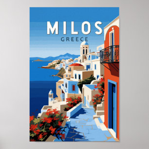 Milos Greece Travel Art Vintag Poster