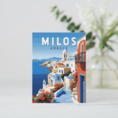 Milos Greece Travel Art Vintag Postkarte (Stehend Vorderseite)