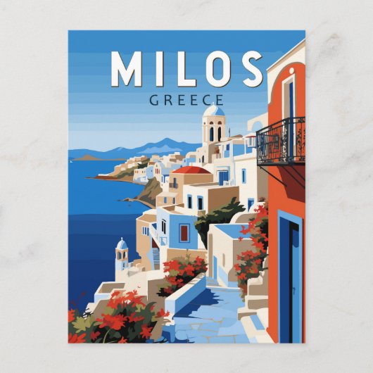 Milos Greece Travel Art Vintag Postkarte (Vorderseite)