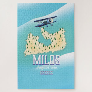 Milos, griechische Insel Karte Reiseplakat Kunst. Puzzle