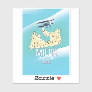 Milos, griechische Insel Karte Reiseplakatkunst. Aufkleber