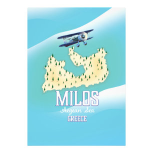 Milos, griechische Insel Karte Reiseposter Kunst. Fotodruck