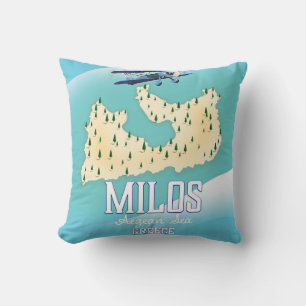 Milos, griechische Inselkarte Reiseposter Kunst. Kissen