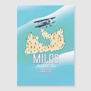Milos, griechische Inselkarte Reiseposter Kunst. Magnetkarte
