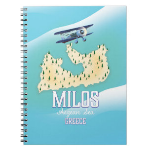 Milos, griechische Inselkarte Reiseposter Kunst. Notizblock