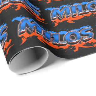 Milos Vorname Name Graffiti blue orange Geschenkpapier