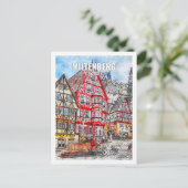 Miltenberg Deutschland Berühmter Platz Wasserfarbe Postkarte (Stehend Vorderseite)