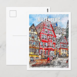 Miltenberg Deutschland Berühmter Reiseort Aquarell Postkarte