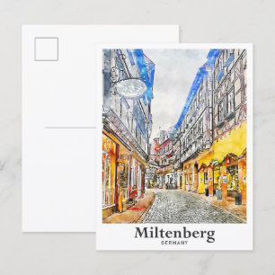Miltenberg Deutschland Reise Aquarell Handgezeichn Postkarte