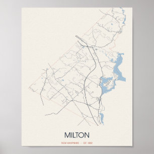 Milton New Hampshire Straßenkarte Poster – Gegr. 1