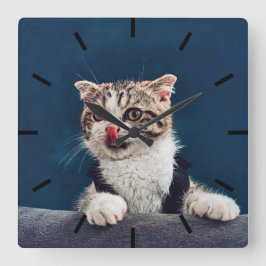 Milu Cat Quadratische Wanduhr