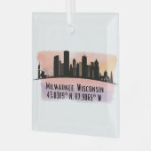 Milwaukee City Skyline Latitude und Länge Ornament Aus Glas (Vorderseite links)