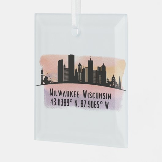 Milwaukee City Skyline Latitude und Länge Ornament Aus Glas (Vorderseite links)