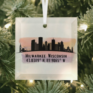 Milwaukee City Skyline Latitude und Länge Ornament Aus Glas