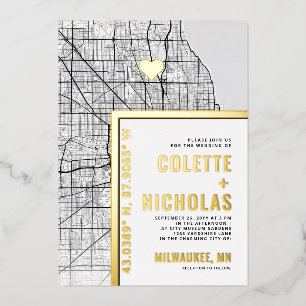 Milwaukee Liebe Locator   Städtische Hochzeit Folieneinladung