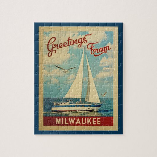 Milwaukee Sailboat Vintage Travel Wisconsin Puzzle (Vertikal)