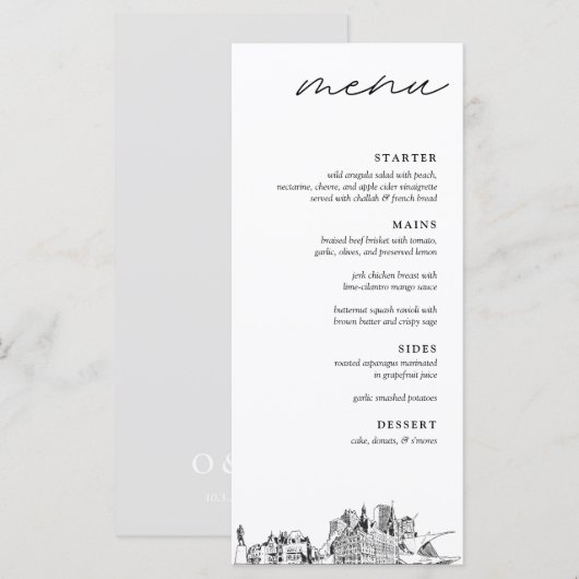 Milwaukee Skyline Modern Wedding Dinner Menu Menükarte (Vorne/Hinten)
