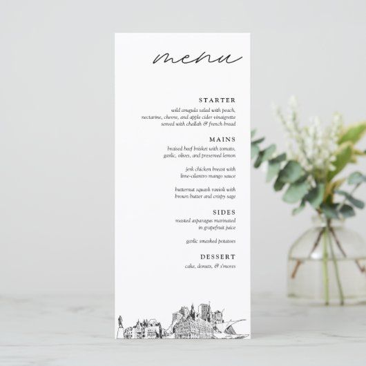 Milwaukee Skyline Modern Wedding Dinner Menu Menükarte (Stehend Vorderseite)