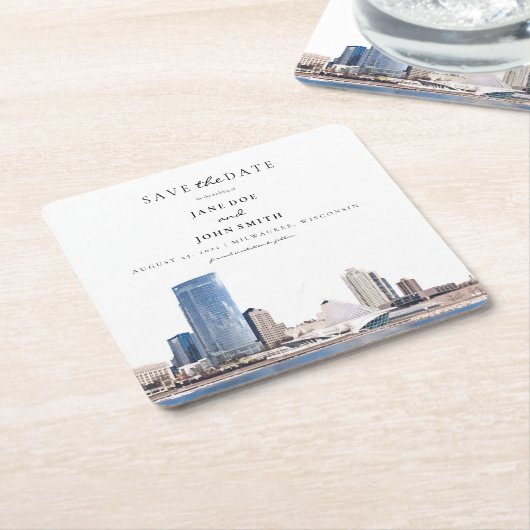 Milwaukee Skyline Paper Untersetzer Save the Date (angewinkelt)