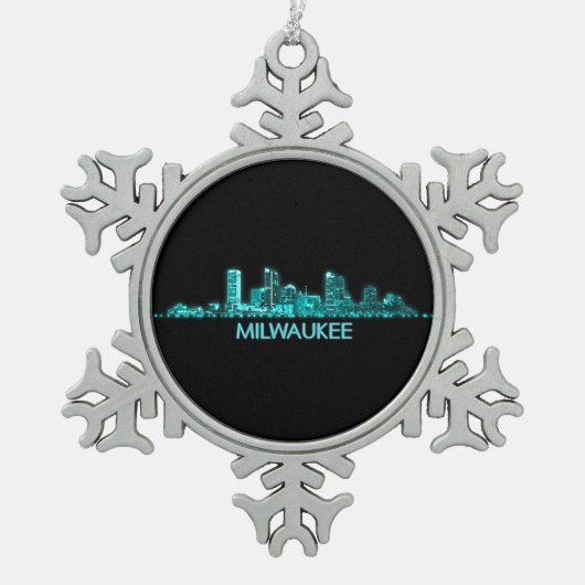 Milwaukee-Skyline Schneeflocken Zinn-Ornament (Vorderseite)