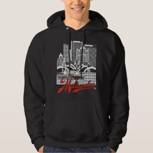 Milwaukee Skyline steht weiß+rot auf schwarz Hoodie