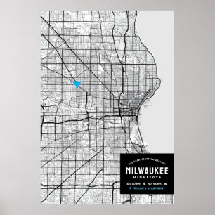 Milwaukee Stadtkarte + Ort markieren Poster
