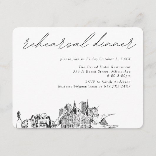 Milwaukee Wedding Elegante Probe Dinner Begleitkarte (Vorderseite)