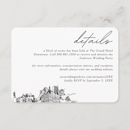 Milwaukee Wedding Hotel Zimmerblockdetails Begleitkarte (Vorderseite)