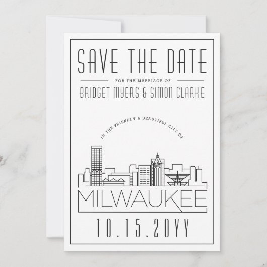 Milwaukee Wedding | Stilisierte Skyline Save the D Einladung (Vorderseite)