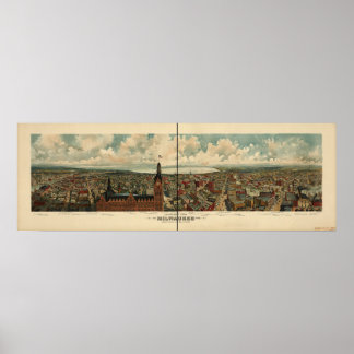 Milwaukee WI 1898 Antique Panoramabalkarte Poster