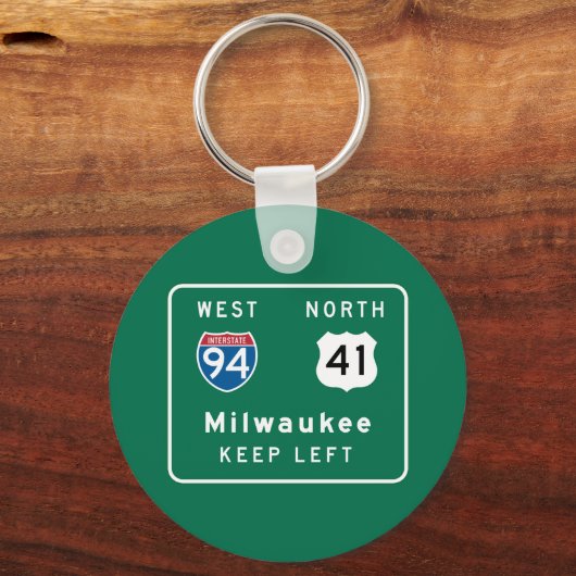 Milwaukee, WI Road Sign Schlüsselanhänger (Vorderseite)