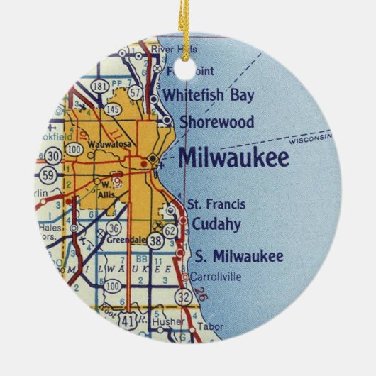 Milwaukee WI Vintage Karte Keramik Ornament (Hinten)