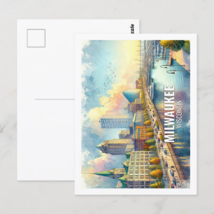 Milwaukee Wisconsin Berühmte Reise Aquarell Postkarte