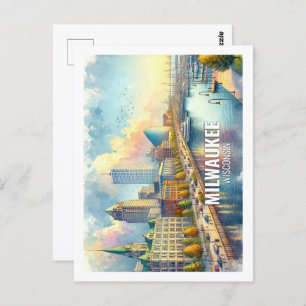 Milwaukee Wisconsin Famous Travel Water color Postkarte