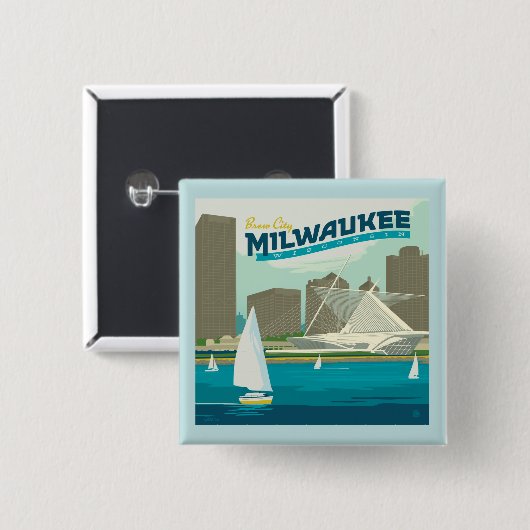 Milwaukee Wisconsin Harbour | Stadt Brew Button (Vorne & Hinten)