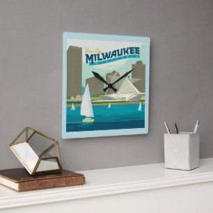 Milwaukee Wisconsin Harbour   Stadt Brew Quadratische Wanduhr