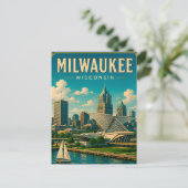 ⛵ Milwaukee Wisconsin Seefront Skyline Postkarte (Stehend Vorderseite)