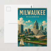 ⛵ Milwaukee Wisconsin Seefront Skyline Postkarte (Vorne/Hinten)