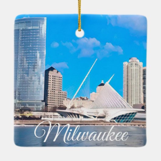 Milwaukee Wisconsin Skyline Keramik Ornament (Rückseite)