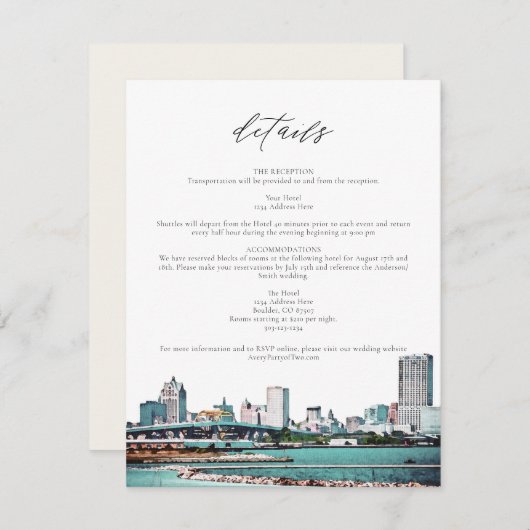 MILWAUKEE WISCONSIN Skyline Reisedetails Card Einladung (Vorne/Hinten)