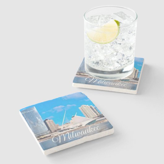 Milwaukee Wisconsin Skyline Steinuntersetzer (Seitenansicht)