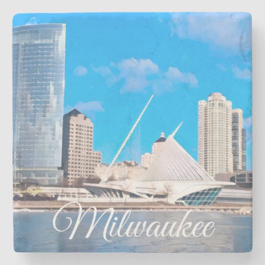 Milwaukee Wisconsin Skyline Steinuntersetzer (Vorderseite)