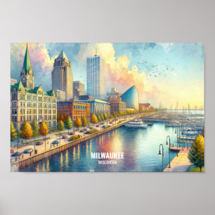 Milwaukee Wisconsin Travel Places Aquarell Poster